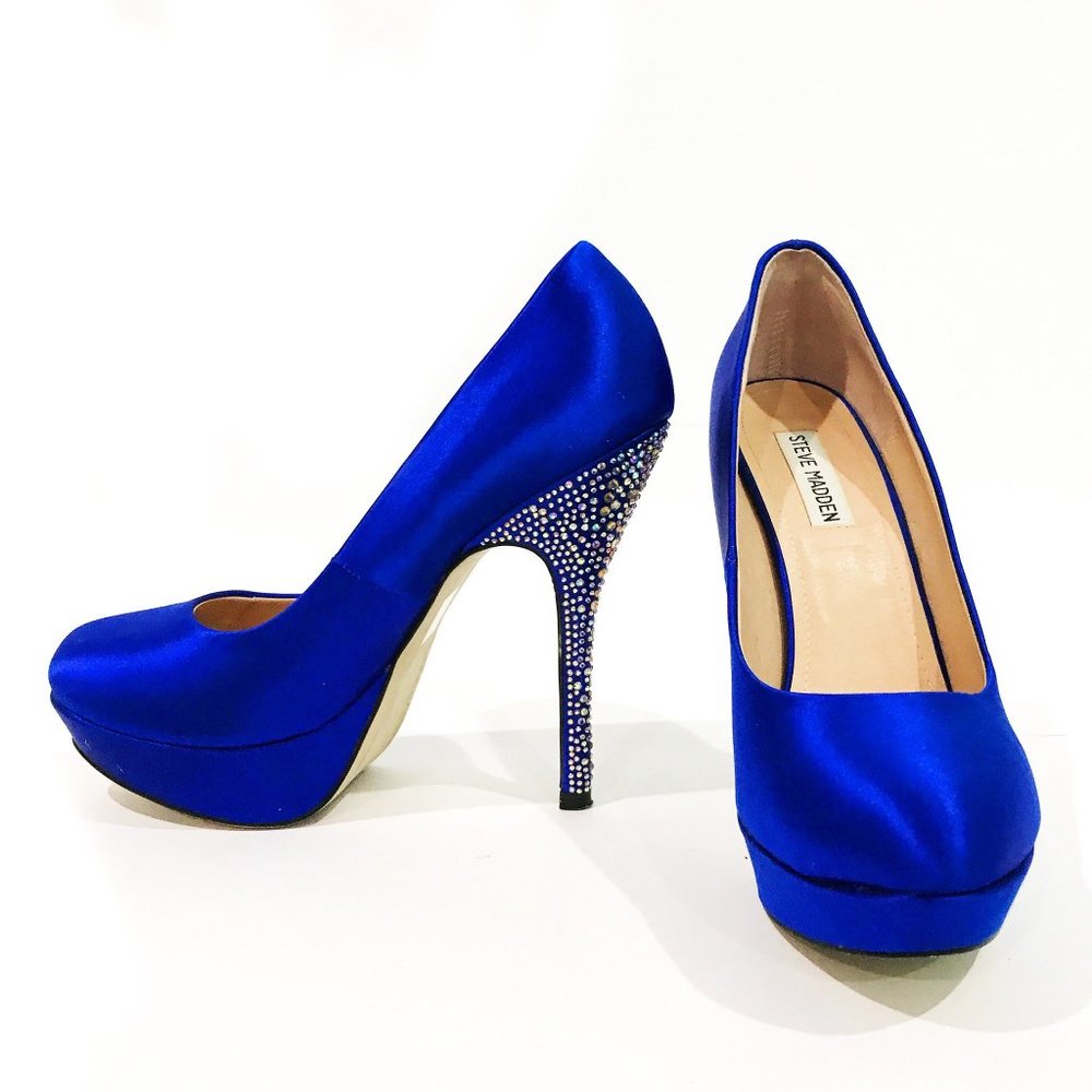 Blue Rhinstone Platform Heels